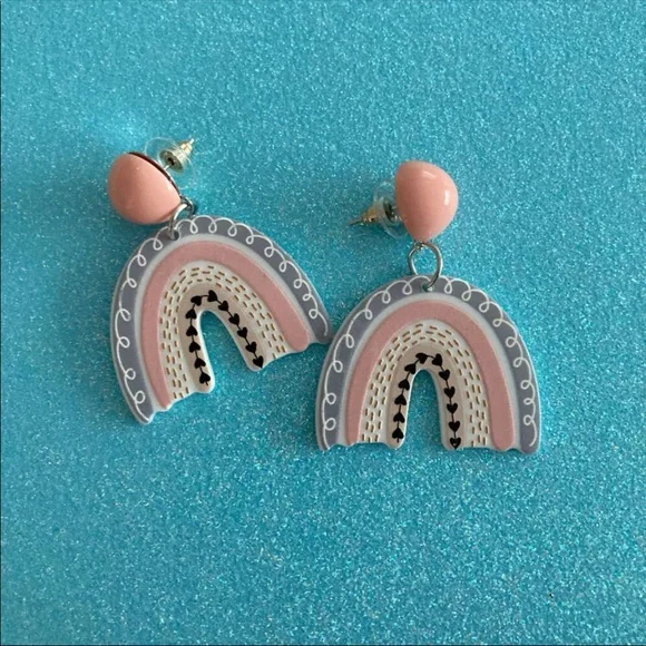 🌈HP💕 Rainbow drop earrings cute stud dangle peach blue jewelry - Picture 4 of 7